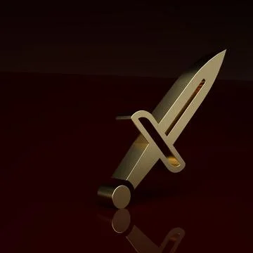 Gold Dagger icon isolated on brown background. Knife icon. Sword with sharp Illustrazione stock