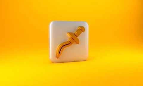 Gold Dagger icon isolated on yellow background. Knife icon. Sword with sharp  Stock Illustration