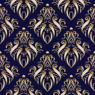 Gold damask floral seamless pattern. Flourish vector background. Hand drawn g イラスト素材
