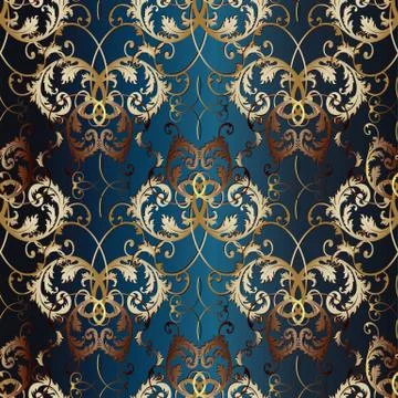 Gold damask seamless pattern. 스톡 일러스트