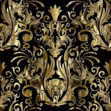 Gold damask vector seamless pattern. Vector floral royal background wallpaper Stock Illustration