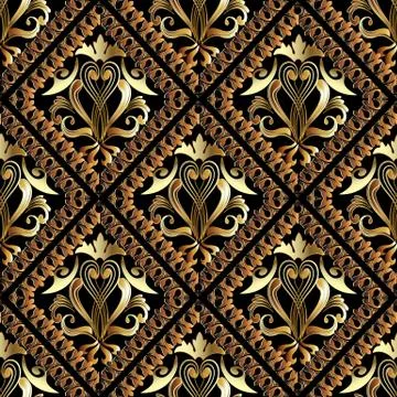 Gold damask vector seamless pattern. Geometric background wallpaper with vint イラスト素材