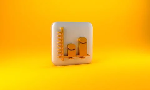 Gold Data analysis icon isolated on yellow background. Silver square button. 3D Stock Illustration