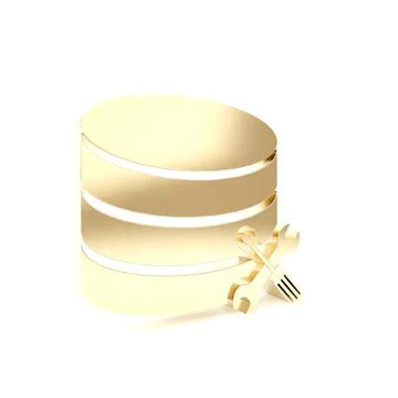 Gold Database server with screwdriver and wrench icon isolated on white backg Illustrazione stock