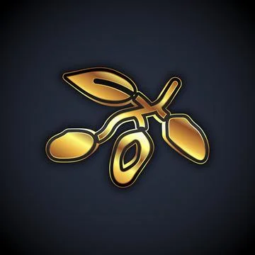 Gold Date fruit icon isolated on black background. Vector Ilustración de archivo