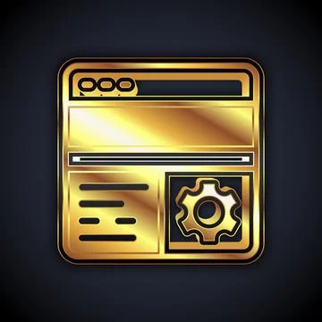 Gold Debugging icon isolated on black background. Debugging tool. Magnifying イラスト素材