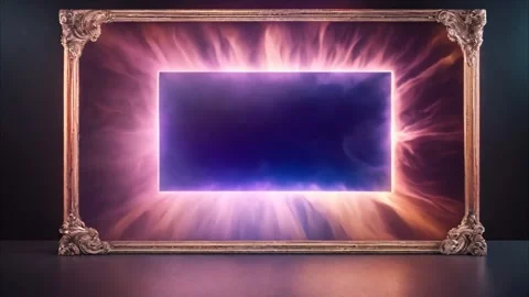 A gold decorated frame, in the center a frame with outgoing colored rays. D.. Stock Footage 273954254