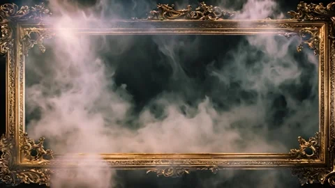 Gold decorated frame, horizontal rectangular around slowly moving smoke fro.. 動画素材 273954322