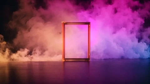 A gold decorated vertical, rectangular frame with slowly moving colorful dr.. 動画素材 273954324