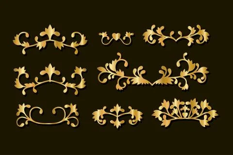 Gold decorative leaves elements set vector design Illustrazione stock