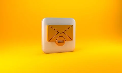 Gold Delete envelope icon isolated on yellow background. Delete or error letter 스톡 일러스트