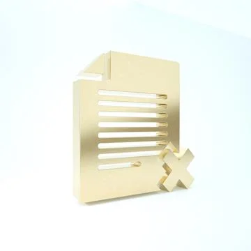 Gold Delete file document icon isolated on white background. Rejected documen Stock Illustration