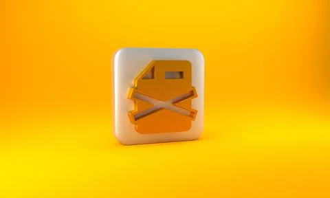 Gold Delete file document icon isolated on yellow background. Rejected docume Illustrazione stock