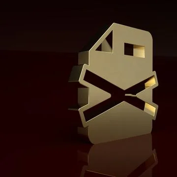 Gold Delete file document icon isolated on brown background. Rejected document 스톡 일러스트