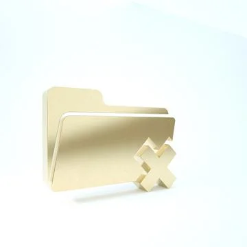 Gold Delete folder icon isolated on white background. Folder with recycle bin イラスト素材