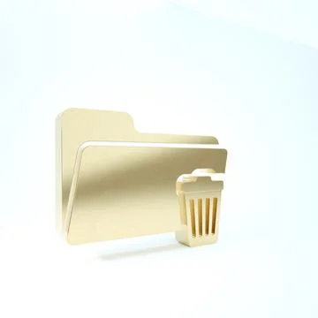 Gold Delete folder icon isolated on white background. Folder with recycle bin イラスト素材