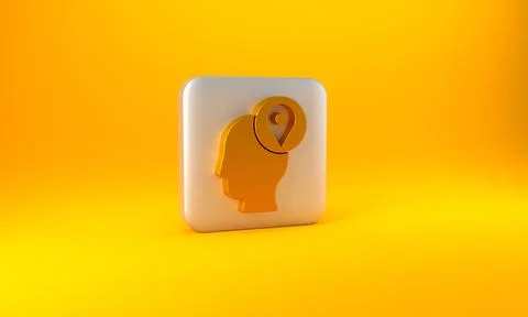 Gold Delivery man with cardboard boxes icon isolated on yellow background. Door Stock Illustration