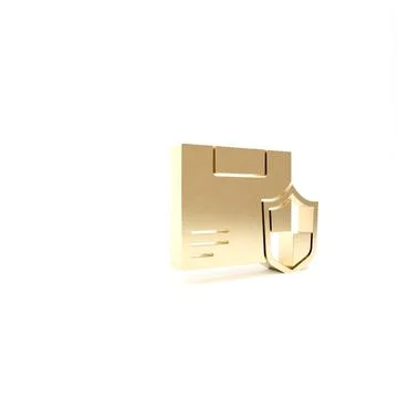 Gold Delivery security with shield icon isolated on white background. Deliver 스톡 일러스트