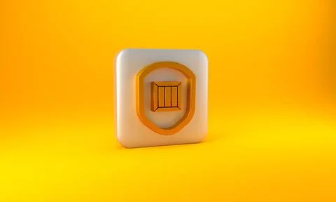 Gold Delivery security with shield icon isolated on yellow background. Delivery Stock Illustration