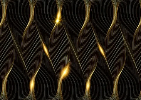 Gold design elements. Wave of many glittering lines. Abstract wavy stripes Stock Illustration