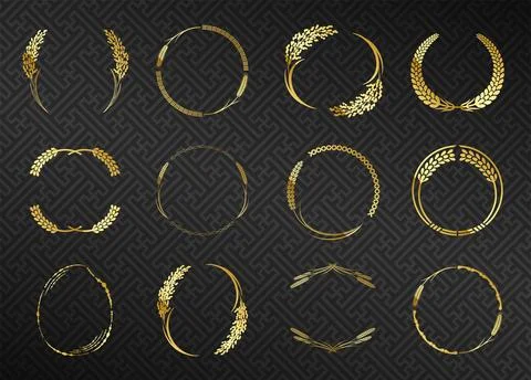 A gold design label set.one tone design.rice and wheat. Stock Illustration
