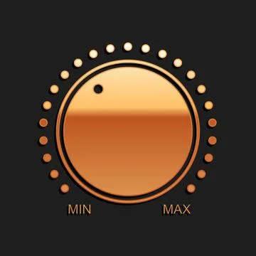 Gold Dial knob level technology settings icon isolated on black background Stock Illustration