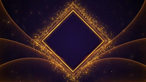 Gold diamond frame sparkling particles, deep purple space, elegant luxury border Stock Footage 340453061