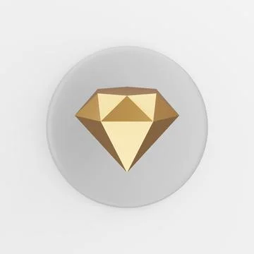 Gold diamond icon. 3d rendering gray round button key, interface ui ux elemen Stock Illustration