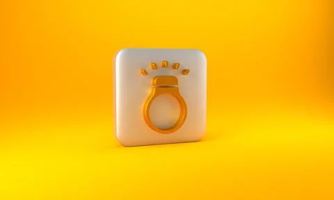 Gold Diamond ring icon isolated on yellow background. Silver square button. 3 Stock Illustration
