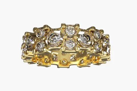 Gold diamond ring isolated on white background 3D render Stock Illustration
