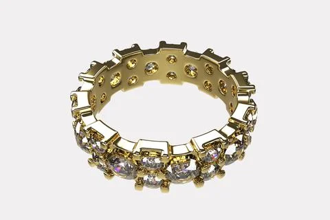 Gold diamond ring isolated on white background 3D render Stock Illustration