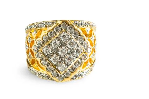 Gold diamond ring isolated on white Stock Photos