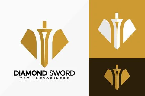 Gold Diamond Sword Logo Vector Design. Abstract emblem, designs concept, logo 스톡 일러스트