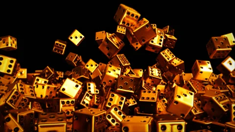 Gold Dices Falling - Pile of dices falling motion Stock Footage 239096179