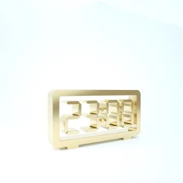 Gold Digital alarm clock icon isolated on white background. Electronic watch  스톡 일러스트