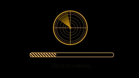 A gold digital radar interface sweeps over a progress bar filling up Stock-Footage 334661391