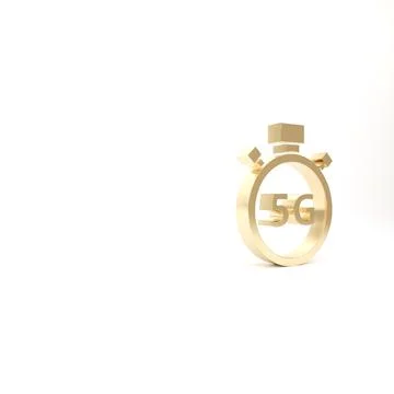 Gold Digital speed meter concept with 5G icon isolated on white background. G Stock Illustration