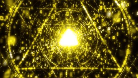 Gold Digital Tunnel with Binary Code - Cryptocurrency and Blockchain Concept Stockillustratie