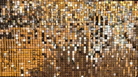 Gold disco party pattern. Yellow square sequin mosaic texture background. Video stock 296674015