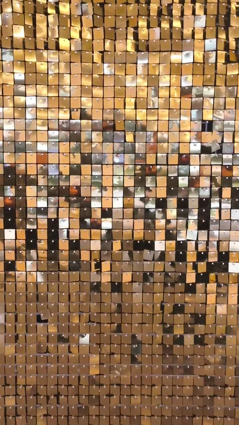 Gold disco party pattern. Yellow square sequin mosaic texture background Video stock 329391658