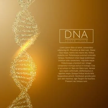 Gold DNA sequence glitter shiny vector illustration. Science molecule structure Stock Illustration