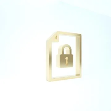 Gold Document and lock icon isolated on white background. File format and pad Stock Illustration