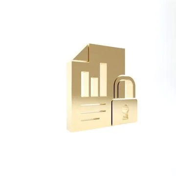 Gold Document and lock icon isolated on white background. File format and pad Illustrazione stock