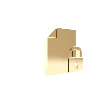 Gold Document and lock icon isolated on white background. File format and pad Illustrazione stock