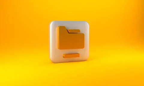 Gold Document folder icon isolated on yellow background. Accounting binder sy Illustrazione stock