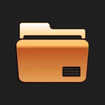 Gold Document folder icon isolated on black background. Accounting binder symbol Stock Illustration