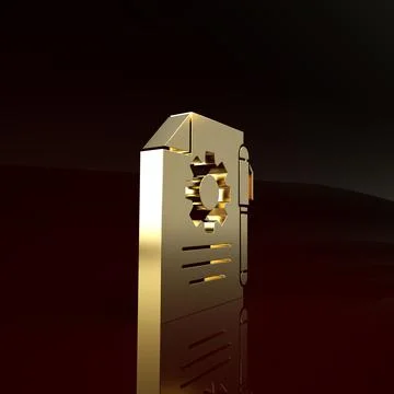 Gold Document settings with gears icon isolated on brown background. Software 스톡 일러스트