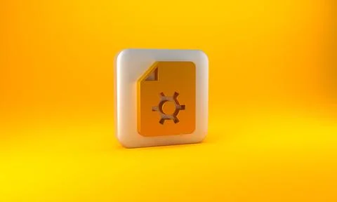 Gold Document settings with gears icon isolated on yellow background. Softwar Stock-Illustration