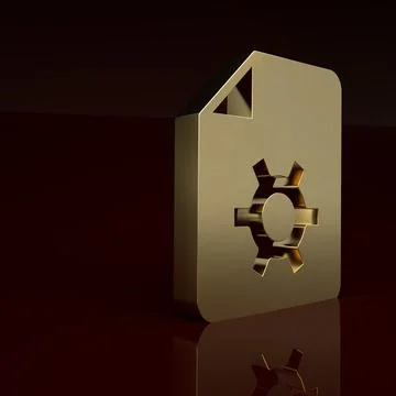 Gold Document settings with gears icon isolated on brown background. Software Stockillustratie