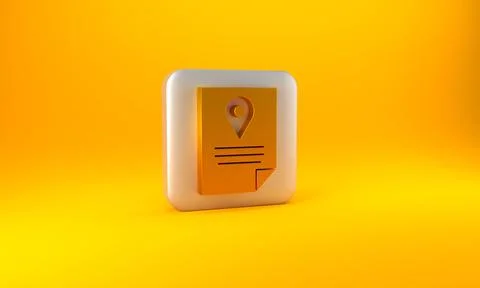 Gold Document tracking marker system icon isolated on yellow background. Parcel Illustrazione stock